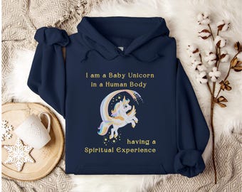 Baby Einhorn Hoodie | Spirituelle Parodie Sweatshirt | Andererkin Kapuzenpullover | Mystisches Einhorn Hoodie | Festival Top