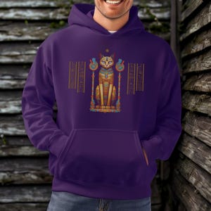 Ägyptische Katze Hoodie, altes Ägypten Sweatshirt, Gildan 18500, Katzenliebhaber Geschenk, spirituelle Kleidung, New Age Mode, Hieroglyphen, Ägyptologe Bild 12