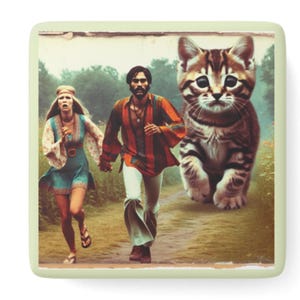 Giant Kitten Magnet: 70s Horror Hippie Decor