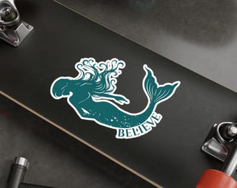 Mermaid &#39;Believe&#39; Sticker: Laptop Decal, Water Bottle Sticker