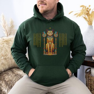 Ägyptische Katze Hoodie, altes Ägypten Sweatshirt, Gildan 18500, Katzenliebhaber Geschenk, spirituelle Kleidung, New Age Mode, Hieroglyphen, Ägyptologe Bild 8
