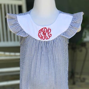Monogrammed Navy Seersucker Bubble