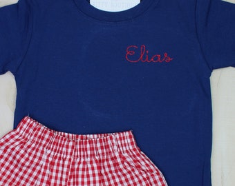Monogrammed Boys Shirt or Set - Red Gingham Shorts