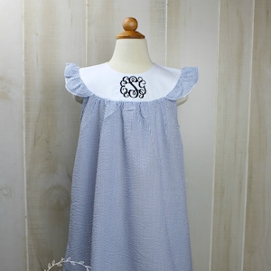 Girls Monogrammed Yoke Collar Seersucker Dress