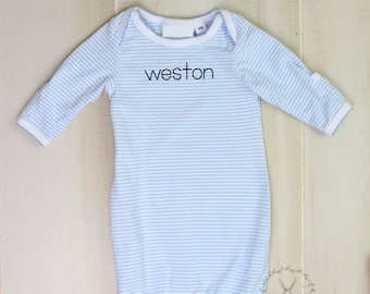 Stripe Picot Trim Monogrammed Baby Gown