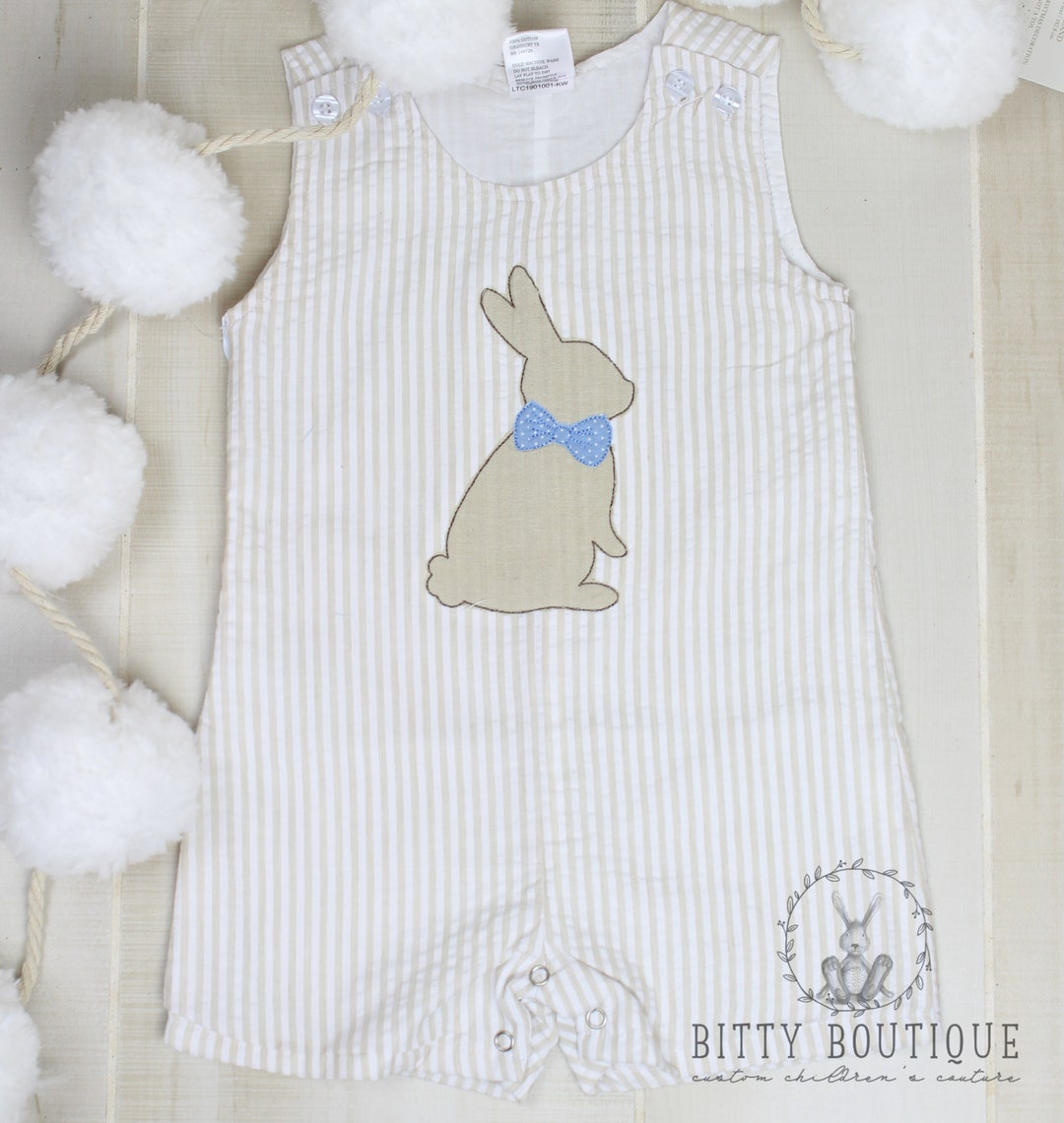 Easter Bunny Longall or Shortall Tan Seersucker Sizes 3mon-3t Available ...