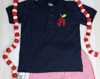 Boys Back to School Apple Monogrammed Polo Set