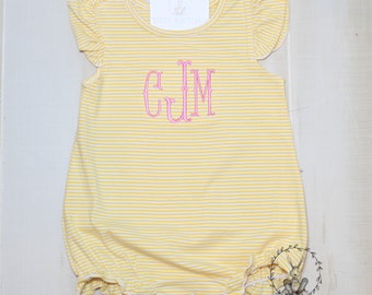 Ruffle Knit Cotton Stripe Monogrammed Bubble