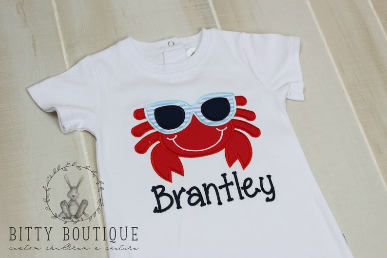 Sunglasses Crab Applique Shirt or Romper | Etsy