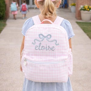Gingham and Bows Monogrammed Backpack for Toddlers and School image 1