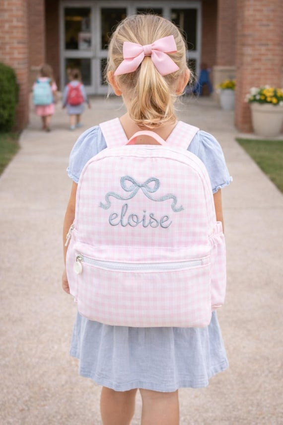 Gingham and Bows Monogrammed Backpack for Toddlers and School