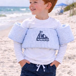 Seersucker Sailboat Monogrammed Puddle Jumper Cover