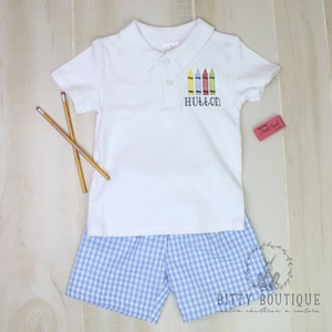 Boys Back to School Crayon Monogrammed Polo or Set
