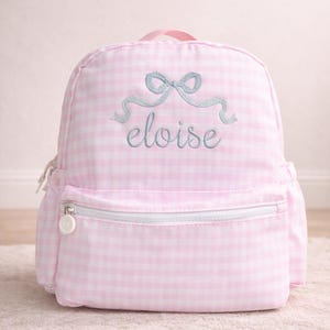 Gingham and Bows Monogrammed Backpack for Toddlers and School image 2