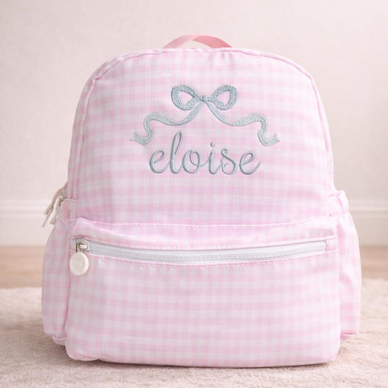 Gingham and Bows Monogrammed Backpack for Toddlers and School image 2
