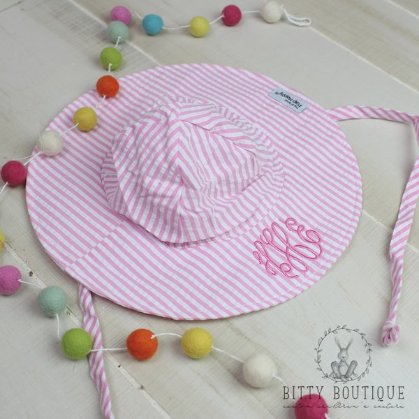 Infant and Toddler Seersucker Monogrammed Beach Hat