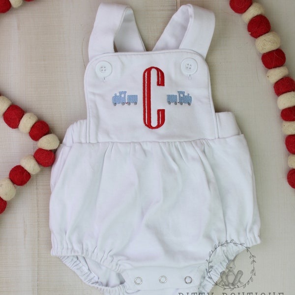 Little Trains Cotton Monogrammed Sunsuit