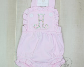 Floral Applique Girls Ruffled Sunsuit