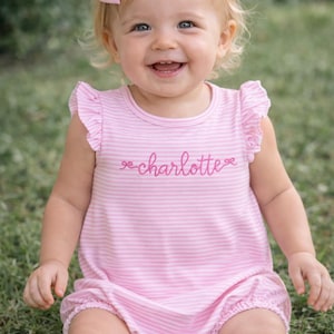Ruffle Knit Cotton Stripe Monogrammed Bubble