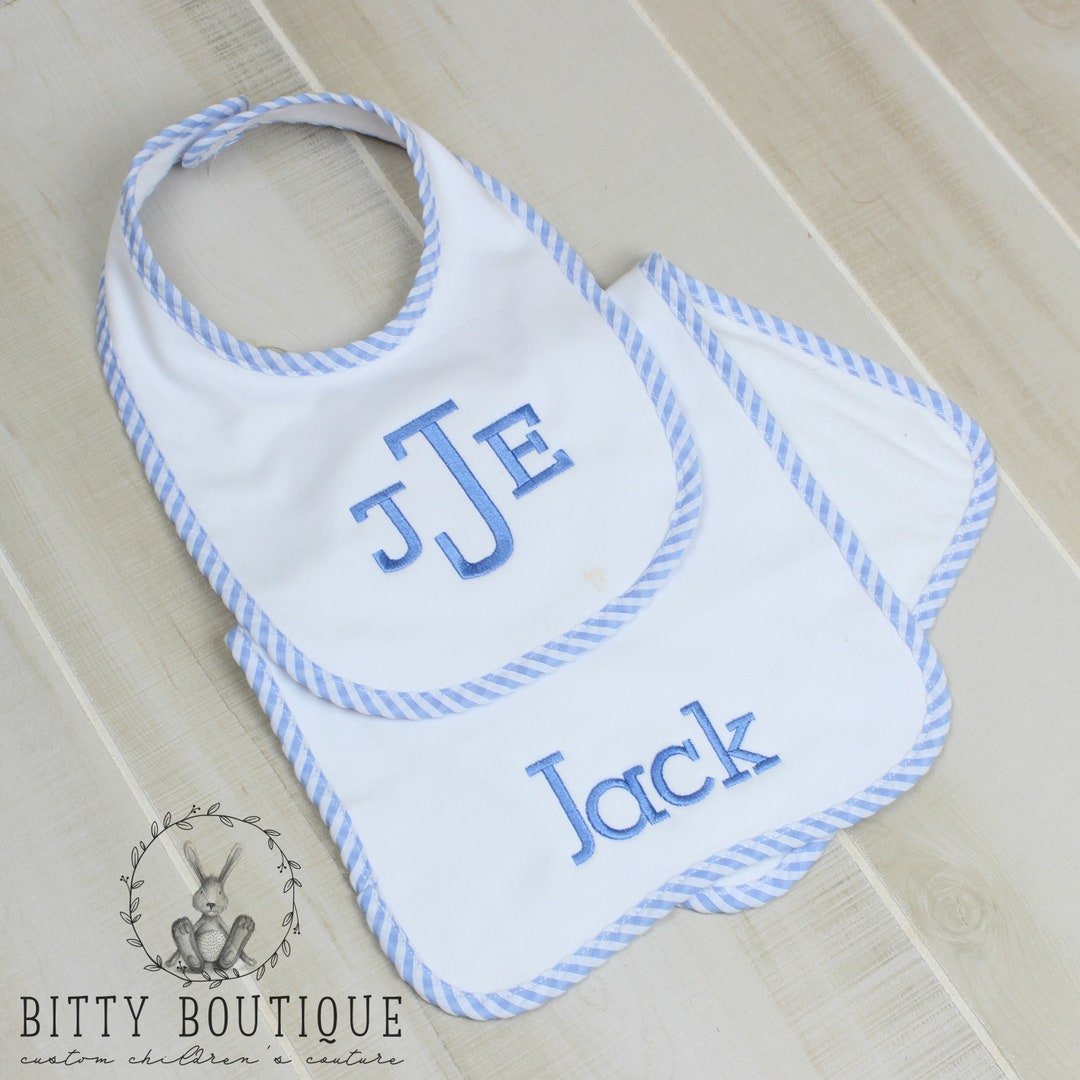 Scalloped Bib and Burp Set - Blue