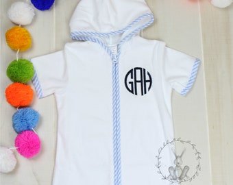 Boys Seersucker Trimmed Monogrammed Terry Cloth Cover Up