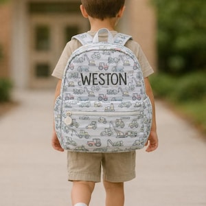 Construction Vehicles Monogrammed Backpack
