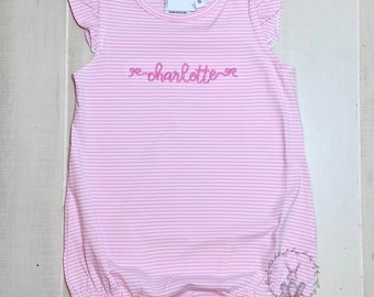 Ruffle Knit Cotton Stripe Monogrammed Bubble