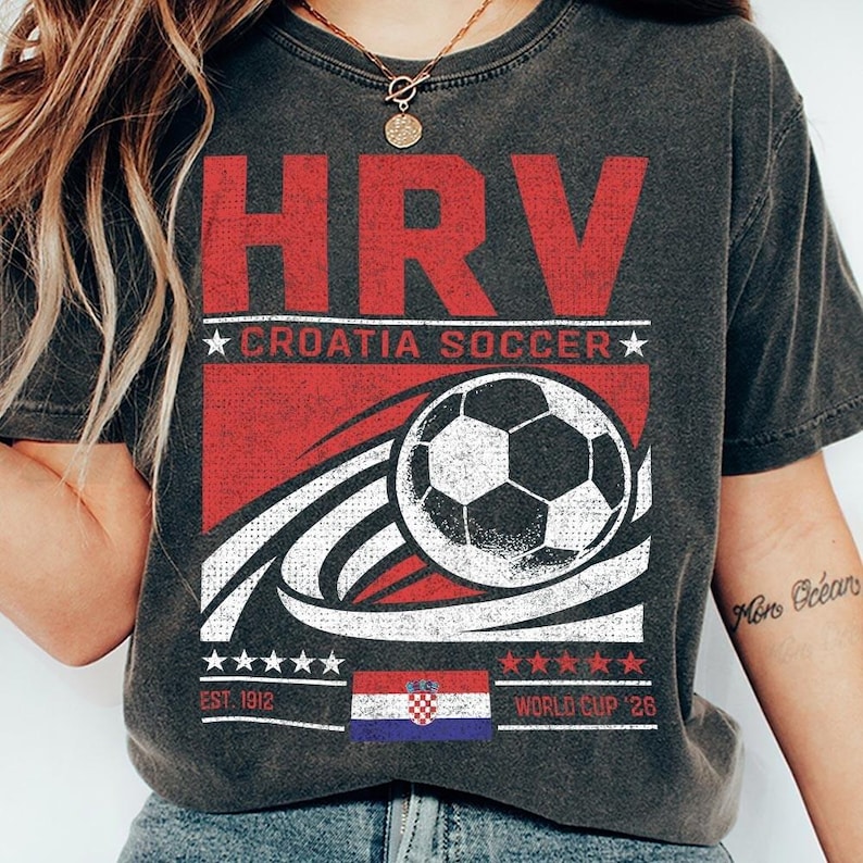 Vintage 90s Croatia Soccer Comfort Colors Shirt, Retro 90s Croatia Team World Cup Graphic Tee image 5
