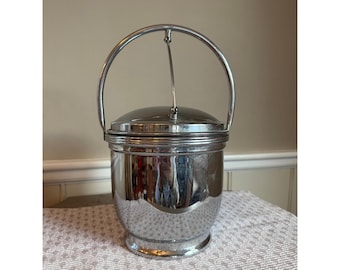 Vintage Thermos Brand Chrome Ice Bucket Glass Lined Mid Century Modern Barware