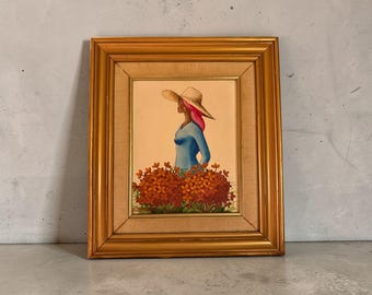 Cuadro antiguo de Bonet Camps – Retrato de 8x10 de una mujer caribeña – Obra de arte original, arte de la diáspora africana, decoración cultural para la pared