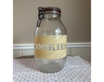Vintage 3L Glass Cookie Jar Wire Bail Lid Farmhouse Kitchen Canister