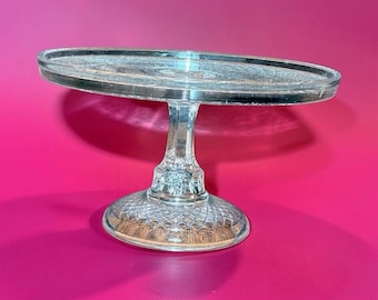 Pressed Glass Cake Stand Decorative Transparent Clear Round Pedestal Glossy