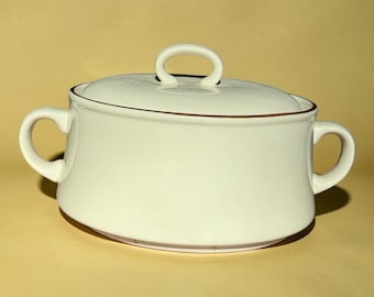 Vintage Japanese Stoneware Server White Casserole Dish with Lid Solid Color