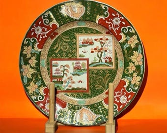 Plato antiguo de porcelana Mason's Ironstone del siglo XIX con diseño de doble paisaje.