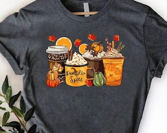 Fall Coffee Pumpkin Shirt,Halloween Shirt,Coffee Latte Shirt,Pumpkin Spice Fall T shirts,Cute Fall Tee,Hello Autumn Shirt,Thanksgiving Gift