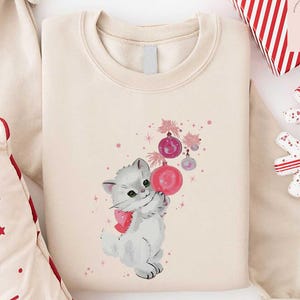Cute Cat Christmas Sweatshirt, Vintage Christmas Cat Sweater, Funny Cat Christmas Shirt, Retro Christmas Crewneck, Cat Lover Christmas Gift