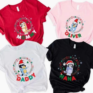 Personalized Bluey Christmas Matching Shirt, Bluey Bingo Tshirt, Custom Bluey Family Shirts, Bluey Christmas Party Tee, Matching Family Tees