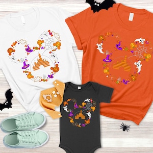 Halloween Castle & Mouse Ears Shirt, Magical Castle Silhouette and Halloween Icons, Spooky Season Family Matching Shirt, Trick or Treat Tee