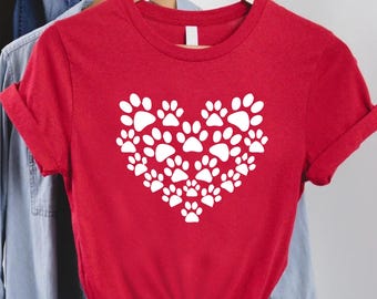 Paw Print Heart Shirt, Pet Lover Tee with Paw Print Heart Design, Gift for Dog Moms, Gift for Rescue Volunteers or Vet Techs, Paw Heart Tee