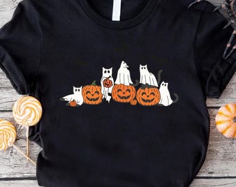 Halloween Ghost Cat Shirt,Halloween Cat Tshirt,Funny Halloween Cat Tee,Halloween Gifts for Cat Mom,Spooky Season Cat Shirt,Ghost Cat T-shirt