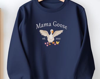 Embroidered Custom Goose Mama Sweatshirt, Mama Goose Shirt, Mother's Day Gift, Cute Duck Sweater, Personalized Mama Shirt, Goose Lover Shirt