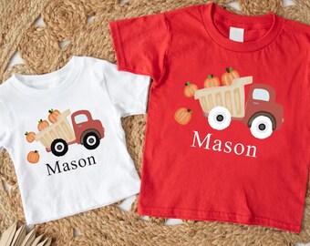 Kids Pumpkin Truck Tshirt,Custom Pumpkin Dump Truck, Personalized Thanksgiving Boys Gift,Fall Kids Shirt,Custom Thanksgiving Tee for Toddler