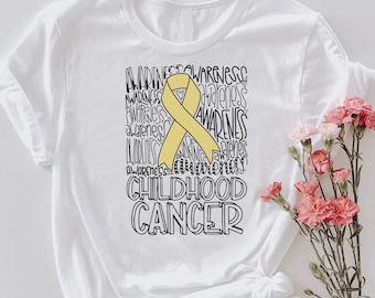 Childhood Cancer Awareness Shirt, Yellow Ribbon Support Tee with Inspirational Words, Pediatric Cancer Fighter Shirt, Awareness Gift Tshirt