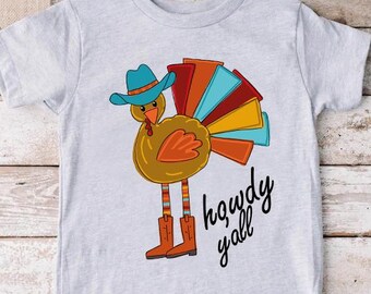 Howdy Y’all Cowboy Turkey Shirt, Funny Western Thanksgiving Tee, Country Fall Holiday Tee, Southern Humor Turkey Day Shirt, Fun Family Gift