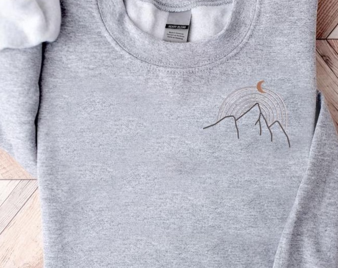 Embroidered Mountain Sweatshirt, Mountain Sweatshirt, Hiking Shirt, Trendy Nature Sweater, Camping Lover Gift, Embroidery Nature Sweatshirt
