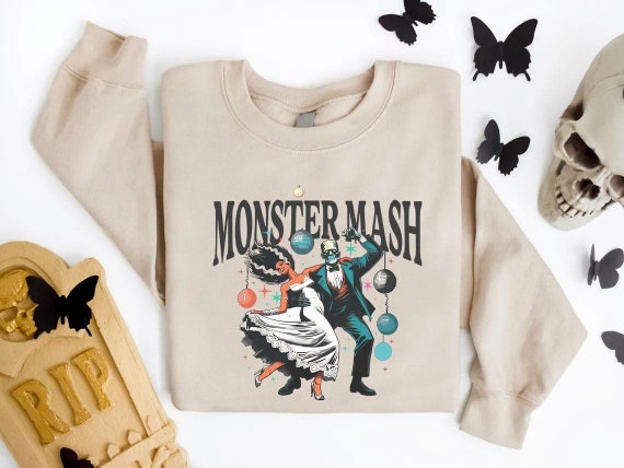 Retro Halloween Monster Mash Sweatshirt, Vintage Halloween Shirt Women, Halloween Gift, Graphic Monster Shirt, Frankenstein Bride Sweatshirt