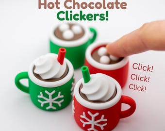 Mini Hot Chocolate Mug Fidget Clicker | Customizable Hot Drink Clicker | Holiday Fidget | Stocking Stuffer | 3D Printed Stress Relief Gift
