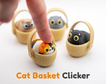 Cat Basket Clicker Fidget Toy – Customizable Cute Desk Clicker – Kawaii Cat in Basket – Stress Relief Cat lovers Gift