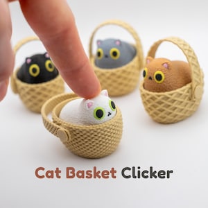 Cat Basket Clicker Fidget Toy – Customizable Cute Desk Clicker – Kawaii Cat in Basket – Stress Relief Cat lovers Gift