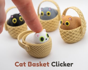 Cat Basket Clicker Fidget Toy – Customizable Cute Desk Clicker – Kawaii Cat in Basket – Stress Relief Cat lovers Gift